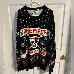 Onepiece Black and White Crewneck Sweater with Red Accents